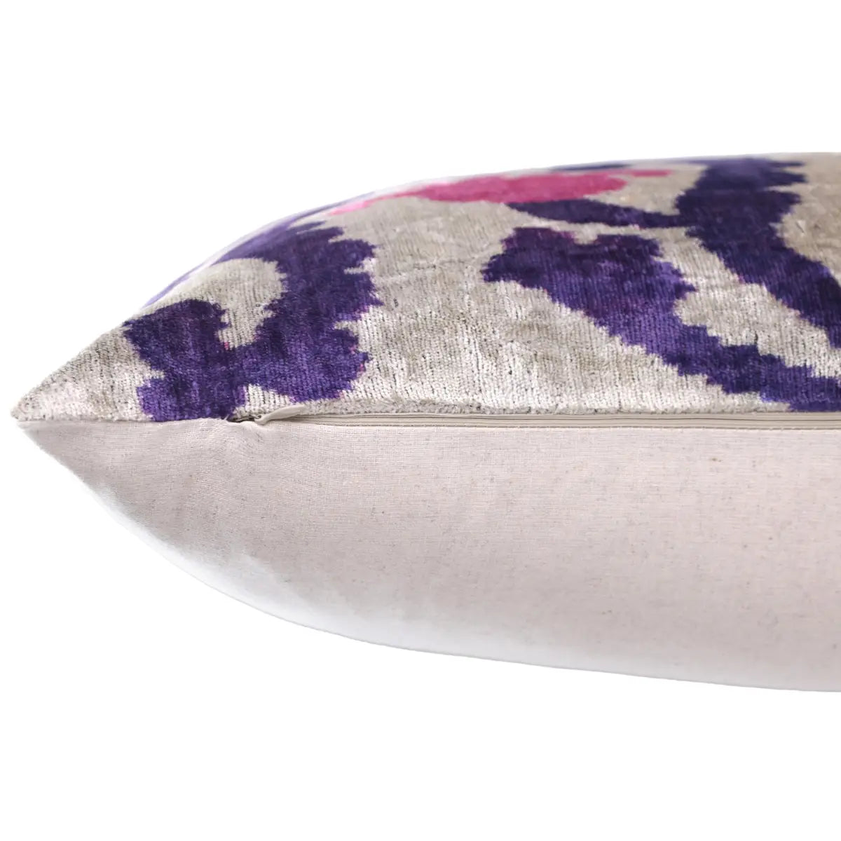 Purple & Pink Silk Velvet Ikat Lumbar Pillow 16x24 – Handmade - Canvello