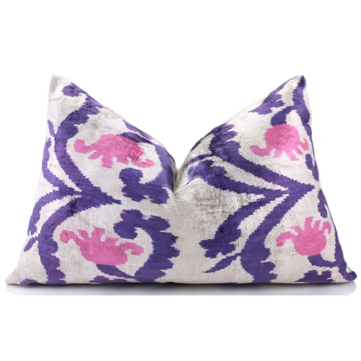 Purple & Pink Silk Velvet Ikat Lumbar Pillow 16x24 – Handmade - Canvello
