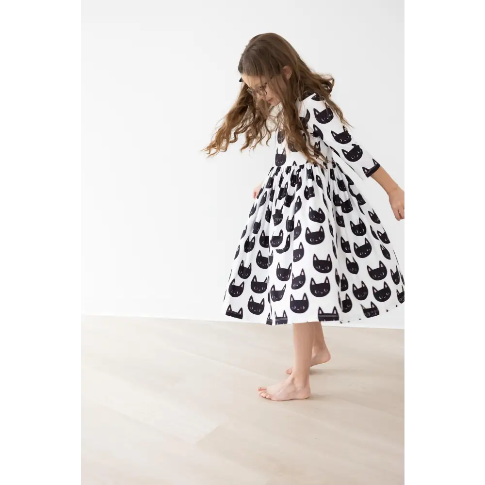 Purrfect 3/4 Sleeve Pocket Twirl Dress - Mila & Rose ®