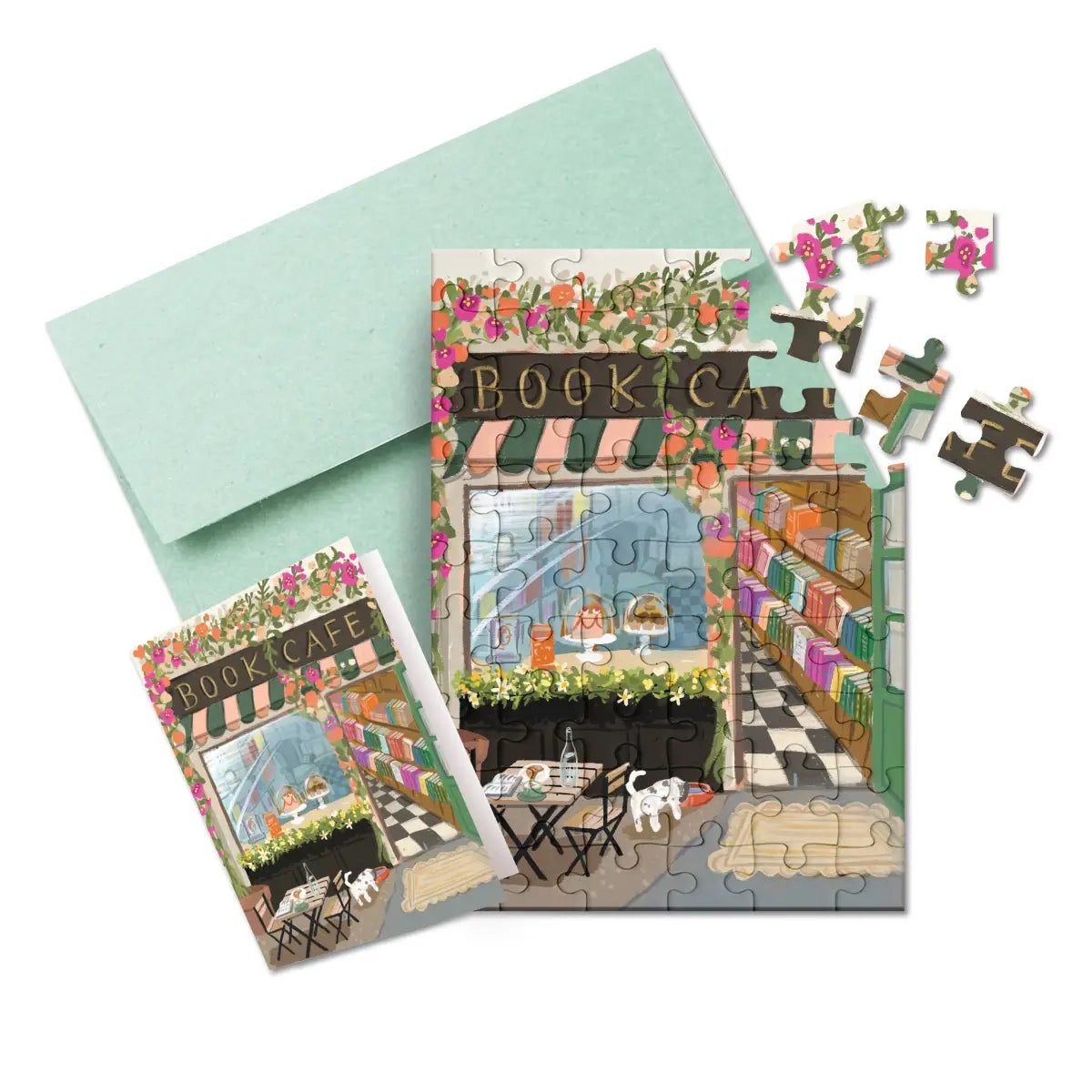 Puzzle Greeting Card - Book Café - Inklings Paperie