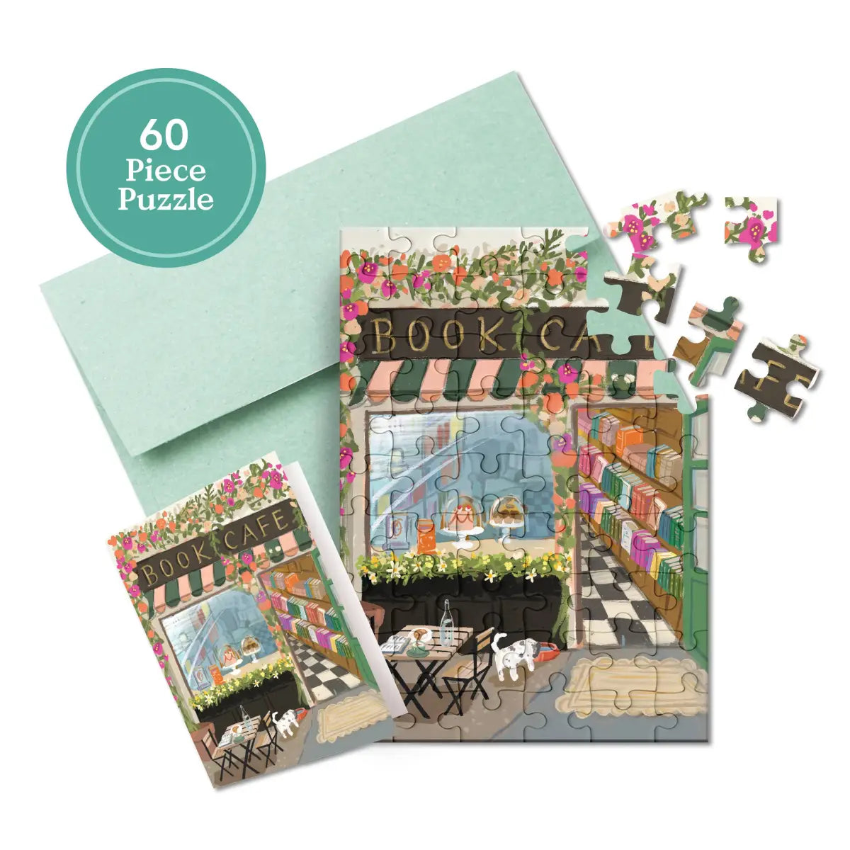 Puzzle Greeting Card - Book Café - Inklings Paperie