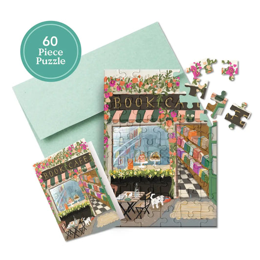 Puzzle Greeting Card - Book Café - Inklings Paperie