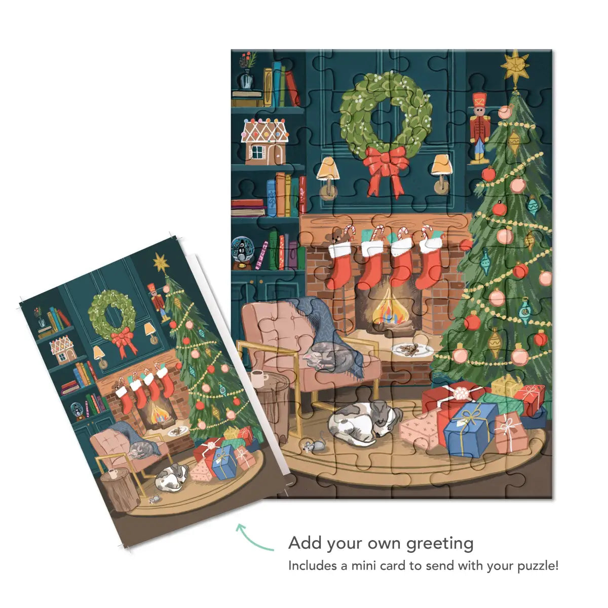 Christmas Puzzle Greeting Card - Cozy Fireplace - Inklings Paperie