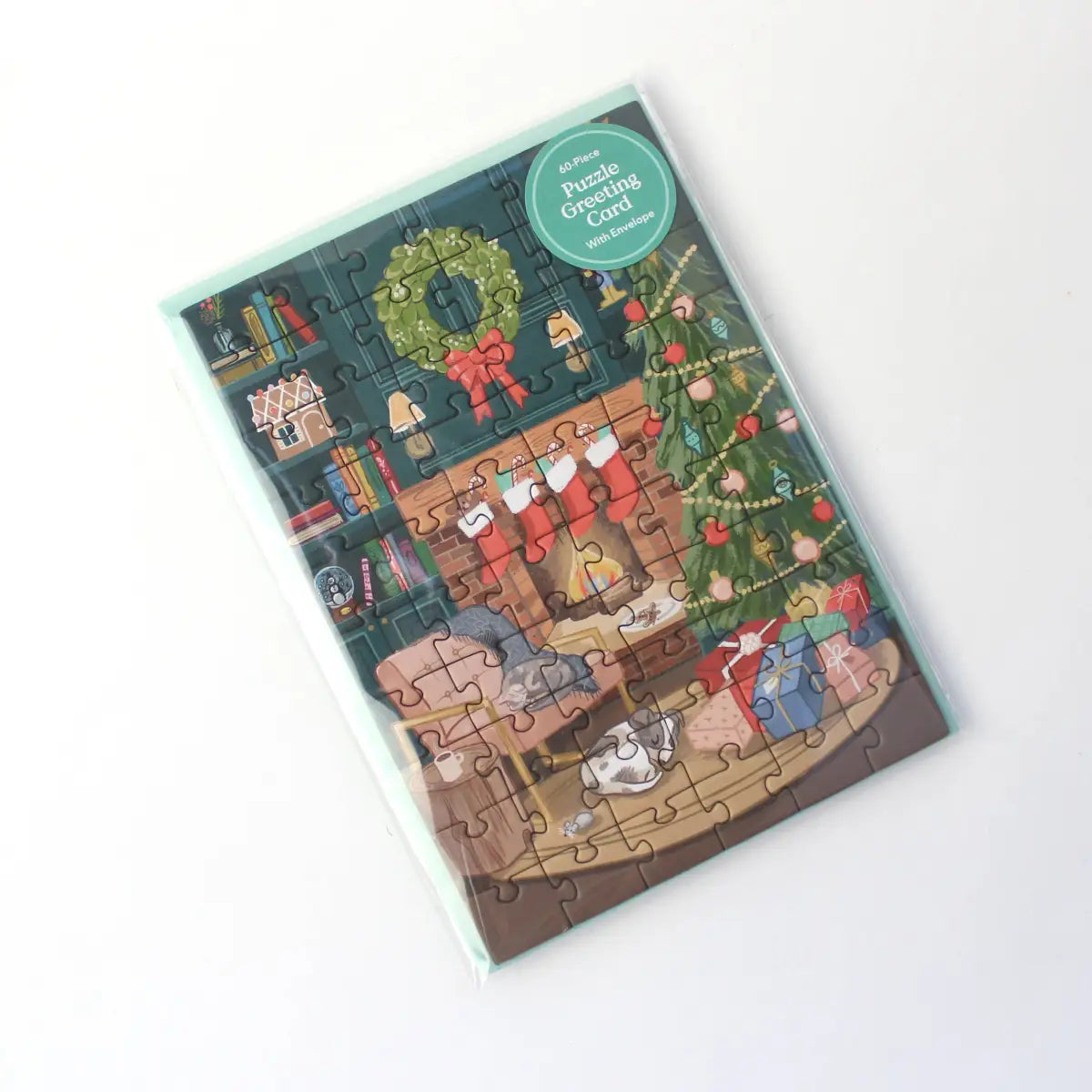 Christmas Puzzle Greeting Card - Cozy Fireplace - Inklings Paperie