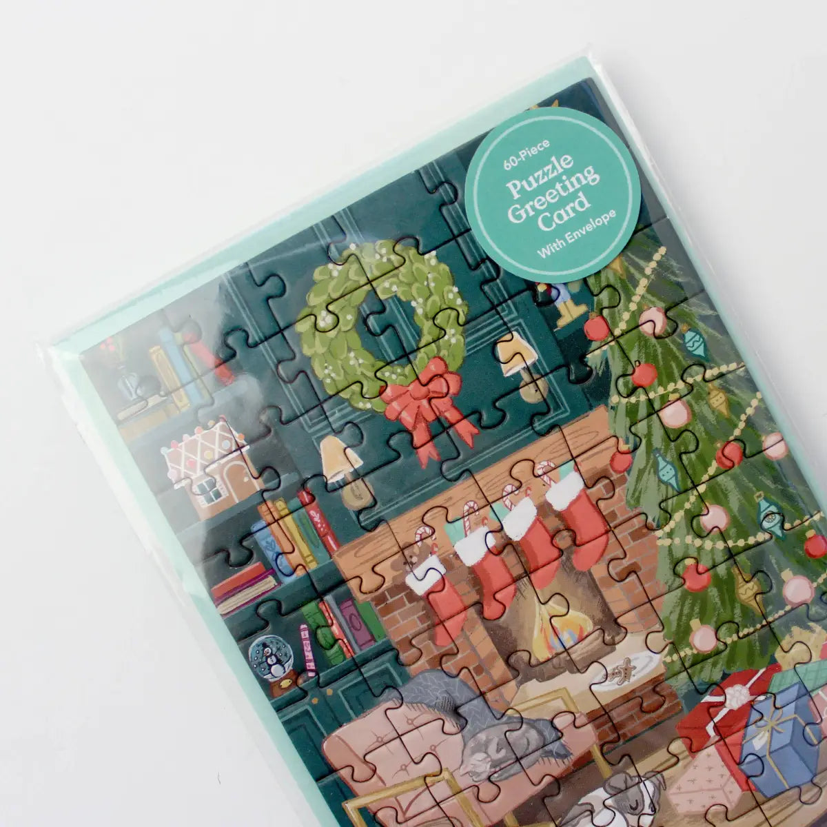 Christmas Puzzle Greeting Card - Cozy Fireplace - Inklings Paperie