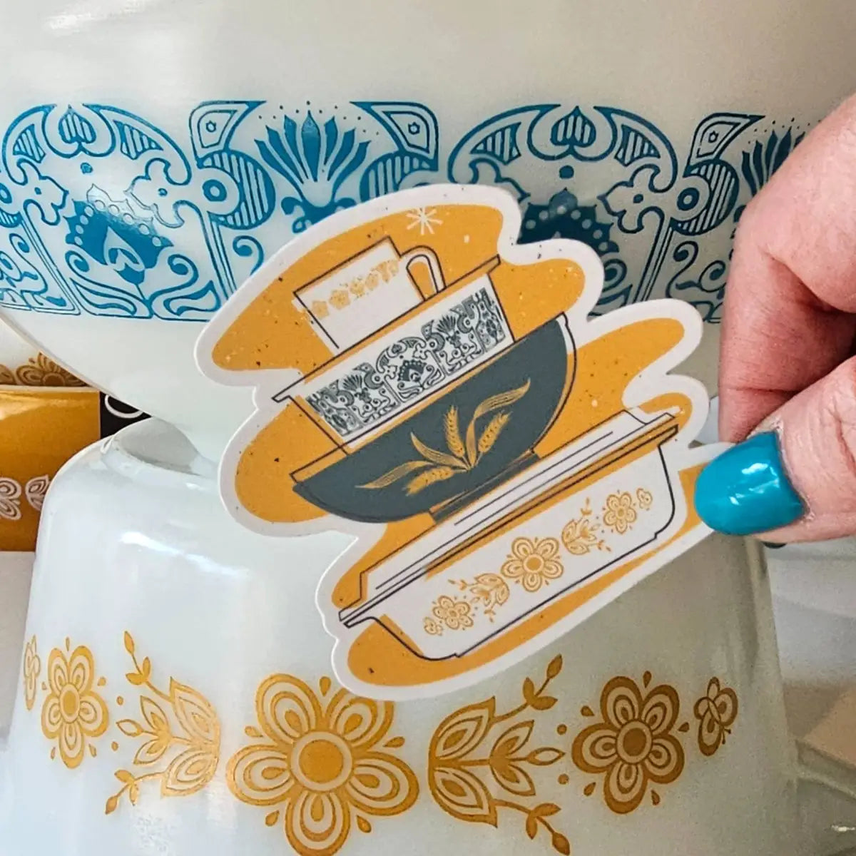 Pyrex Sticker - Butterfly Gold Bowl Stack - JoRetro