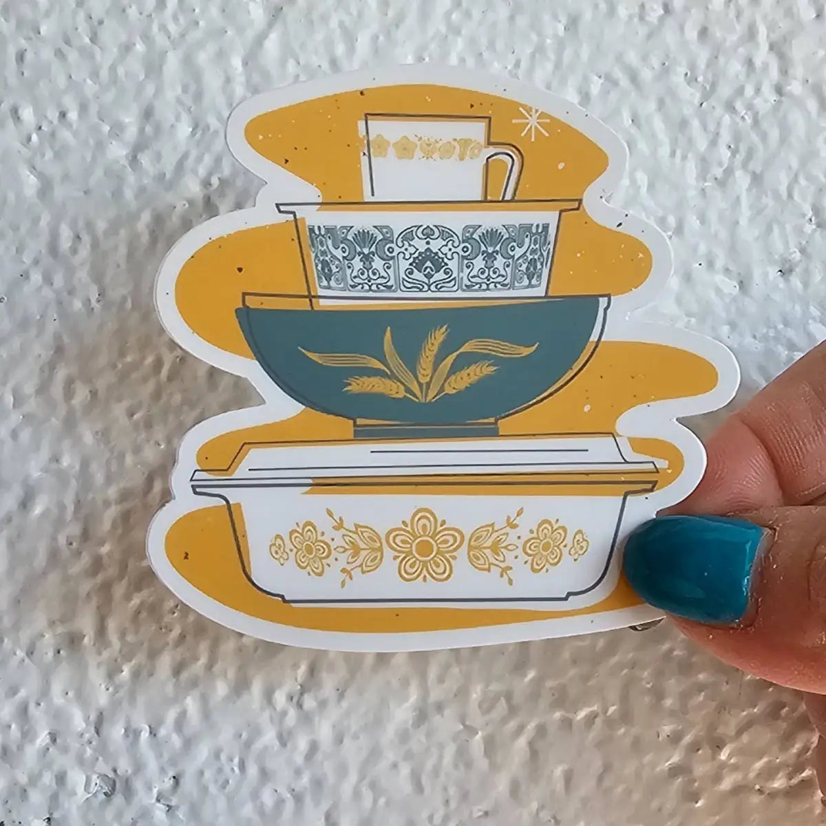 Pyrex Sticker - Butterfly Gold Bowl Stack - JoRetro