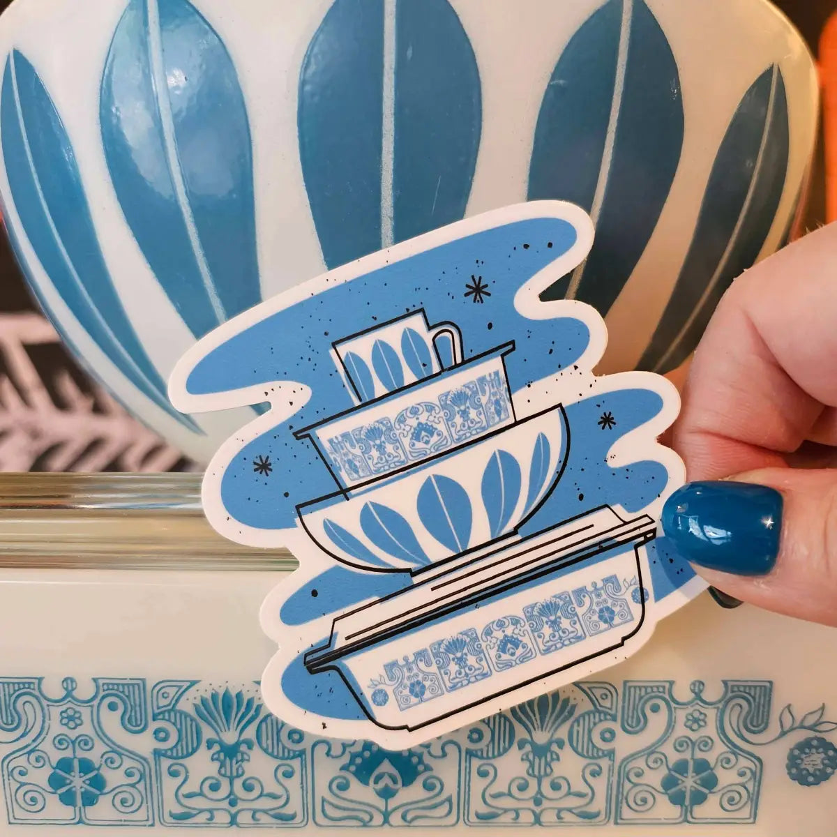 Pyrex Sticker - Horizon Blue Bowl Stack - JoRetro