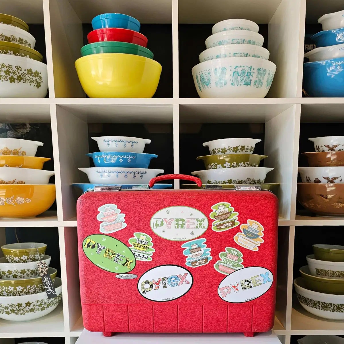Pyrex Sticker - Pink Daisy Bowl Stack - JoRetro