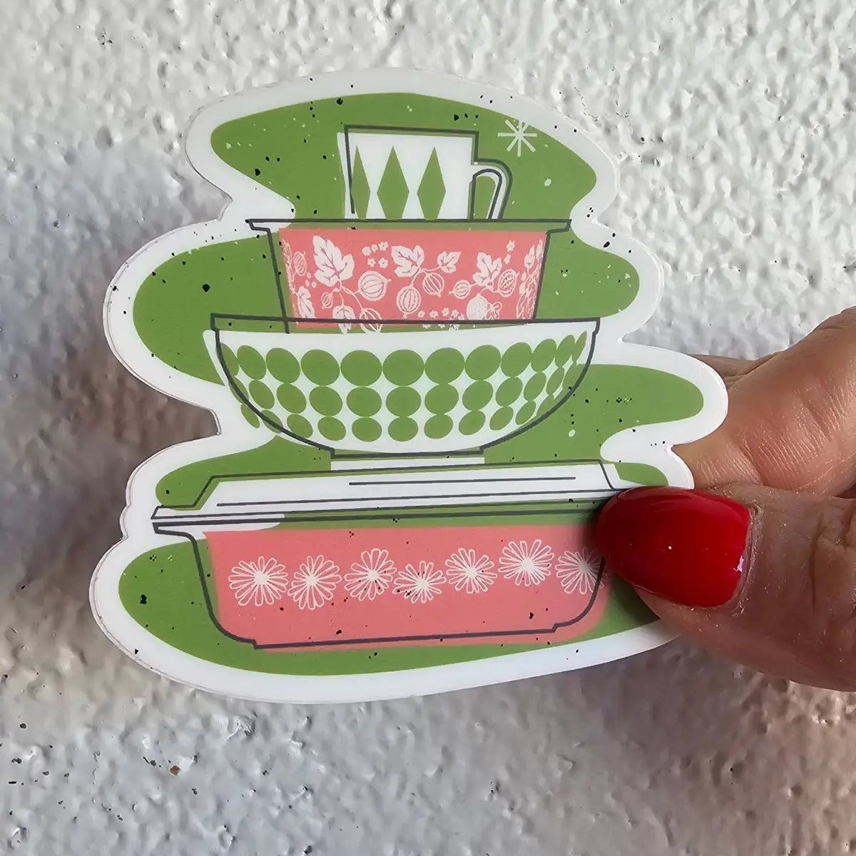 Pyrex Sticker - Pink Daisy Bowl Stack - JoRetro