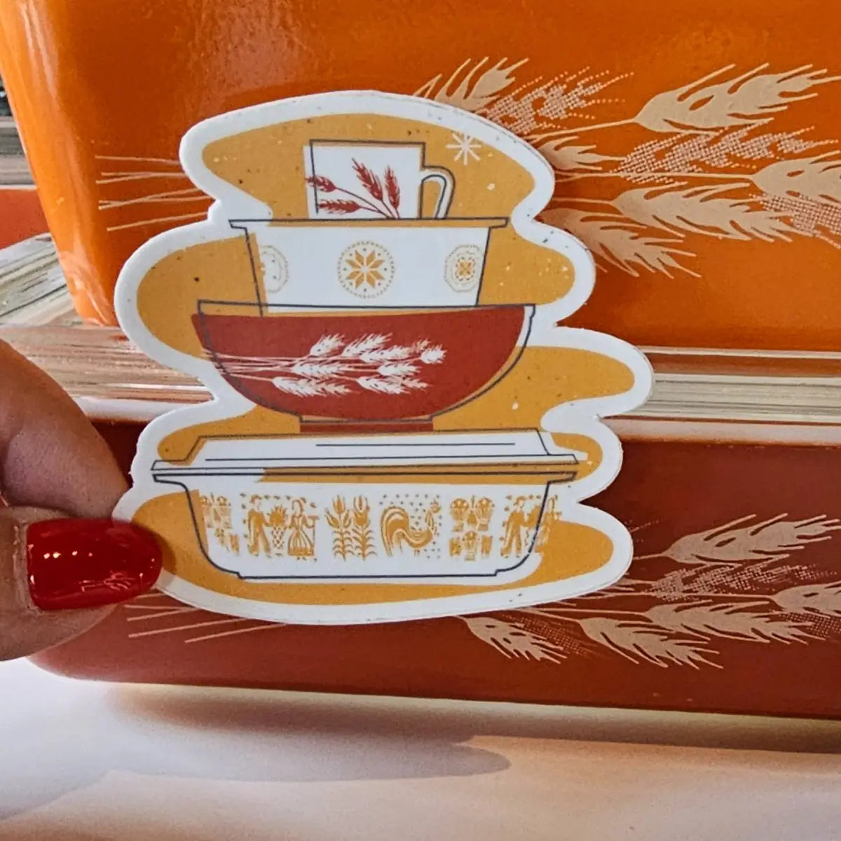 Pyrex Sticker - Pumpkin Butterprint Bowl Stack - Fall - JoRetro