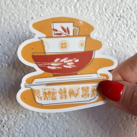 Pyrex Sticker - Pumpkin Butterprint Bowl Stack - Fall - JoRetro