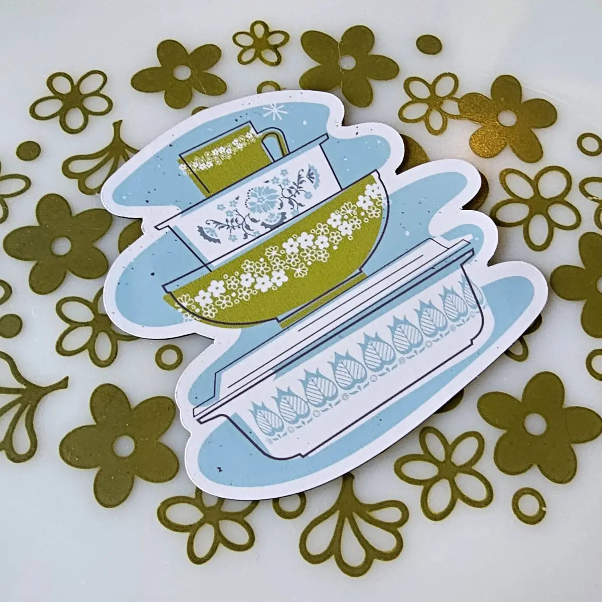 Pyrex Sticker - Spring Blossom Bowl Stack - JoRetro
