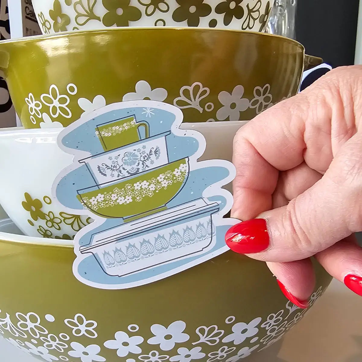 Pyrex Sticker - Spring Blossom Bowl Stack - JoRetro
