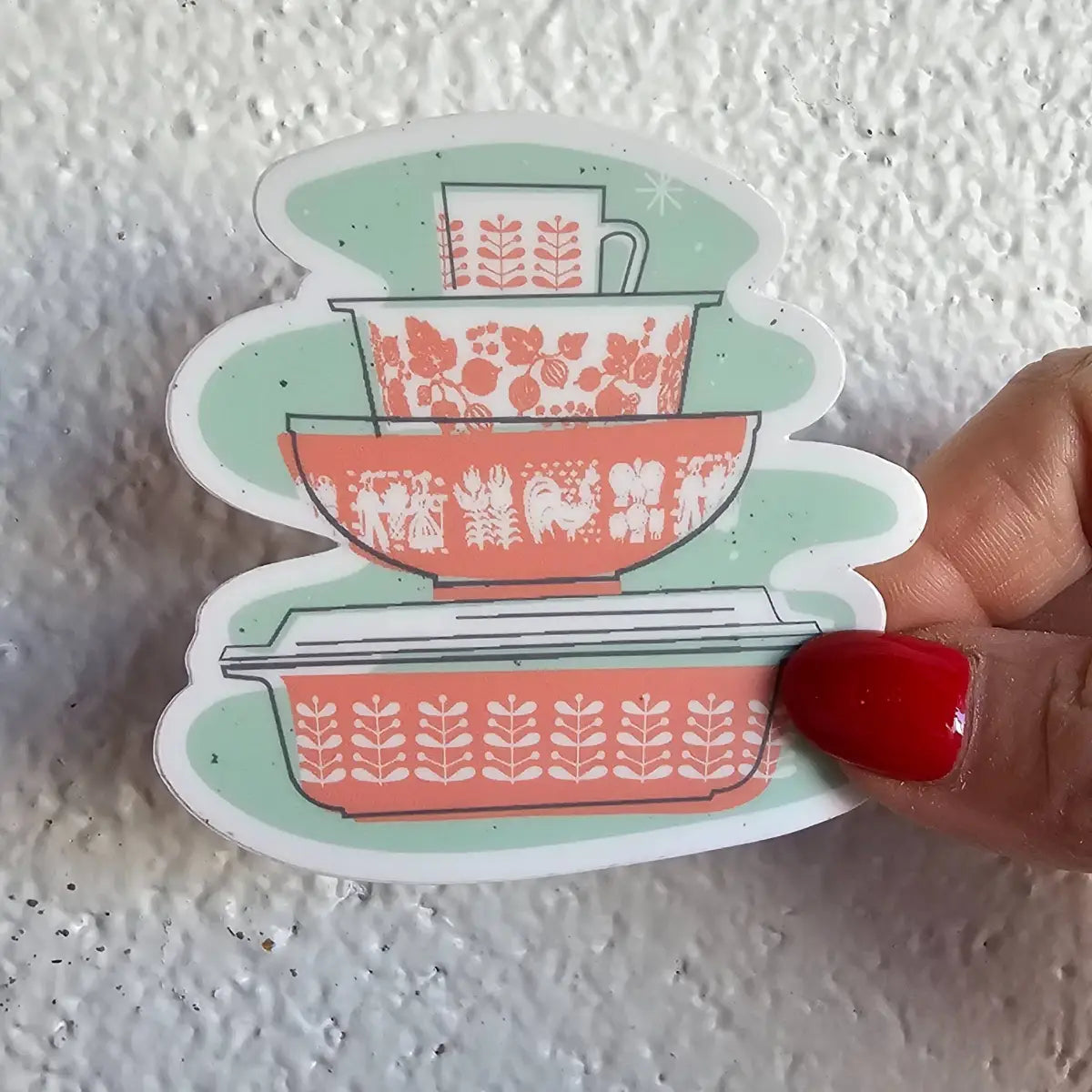 Pyrex Sticker - Stems Pink Bowl Stack - JoRetro