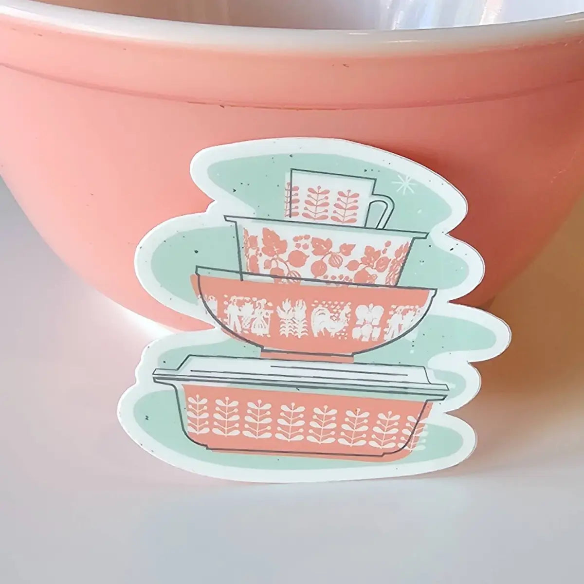 Pyrex Sticker - Stems Pink Bowl Stack - JoRetro