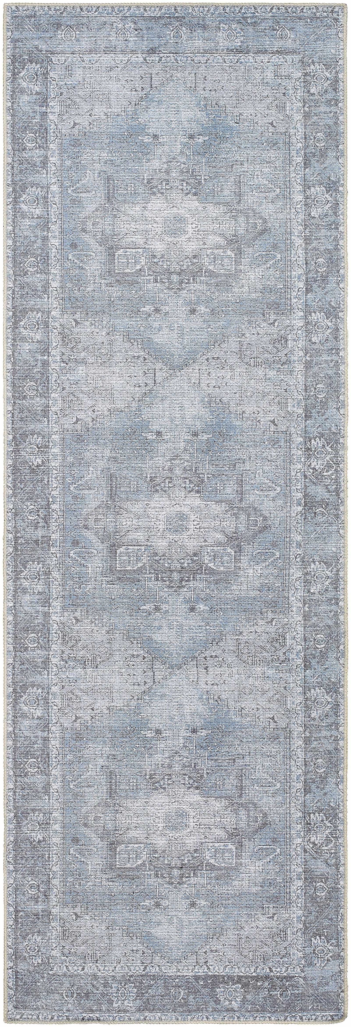 Rosman Ice Blue Washable Rug - * 2’7’’ x 7’10’’ Runner - Boutique Rugs
