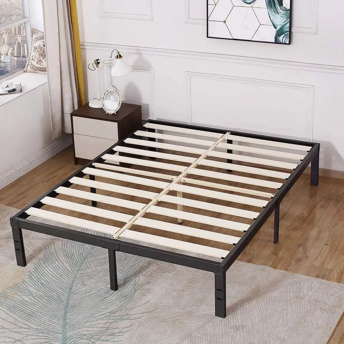 Queen Heavy Duty Metal Platform Bed Frame with Wood Slats 3,500 lbs Weight Limit - HomePacific
