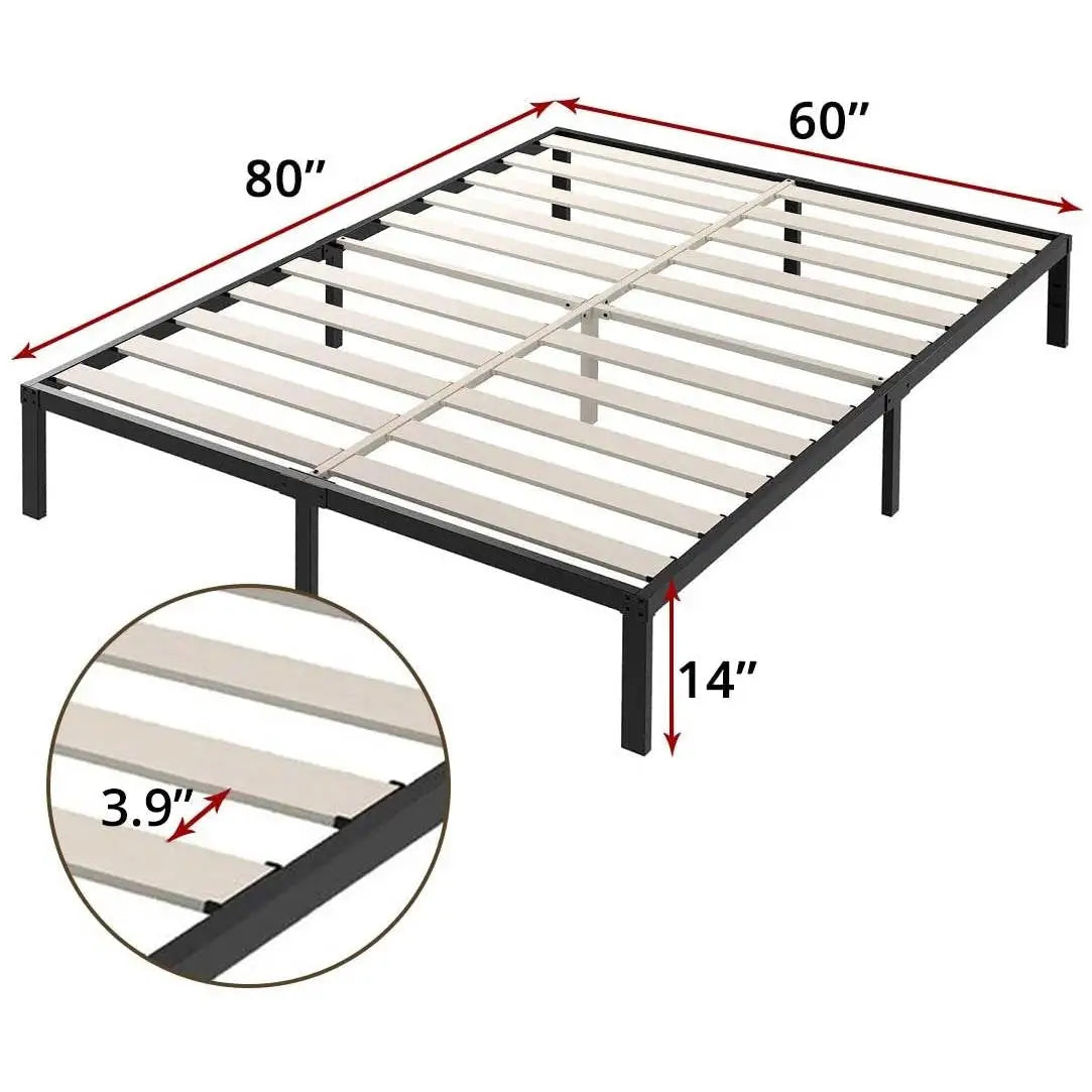 Queen Heavy Duty Metal Platform Bed Frame with Wood Slats 3,500 lbs Weight Limit - HomePacific