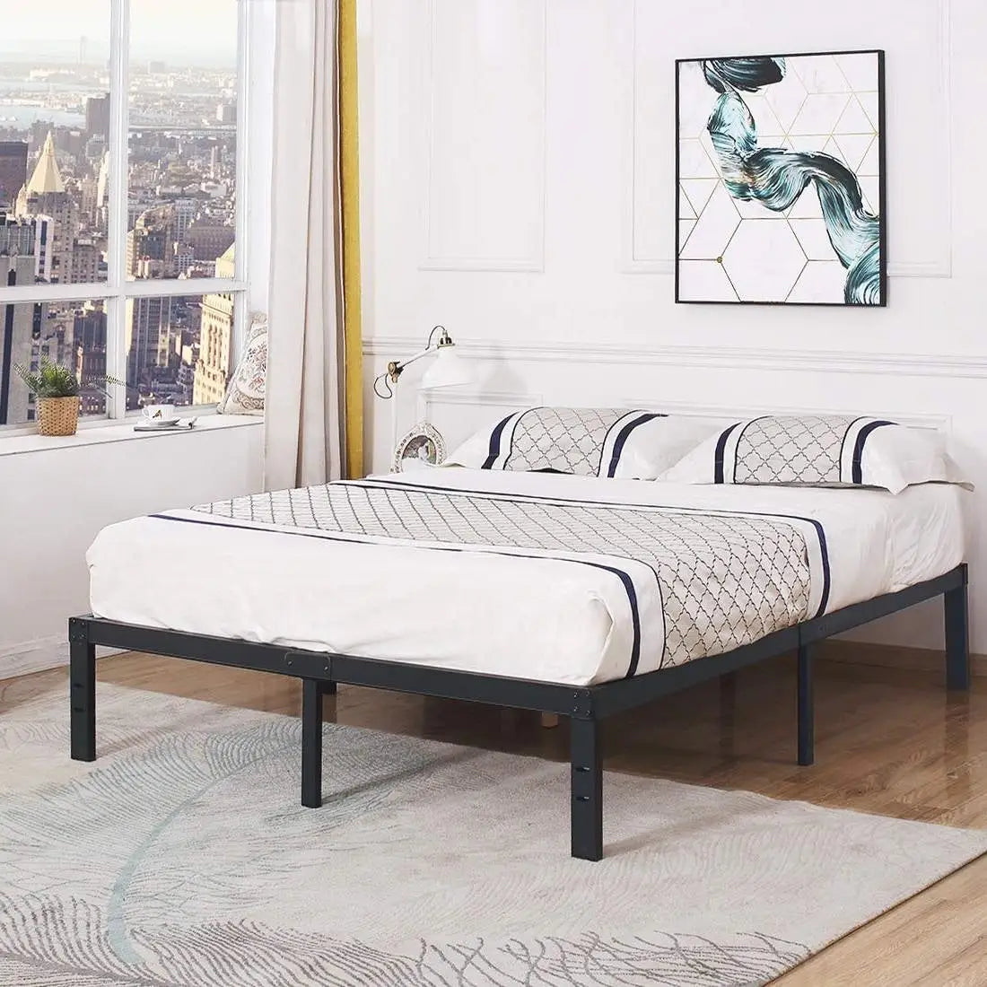 Queen Heavy Duty Metal Platform Bed Frame with Wood Slats 3,500 lbs Weight Limit - HomePacific