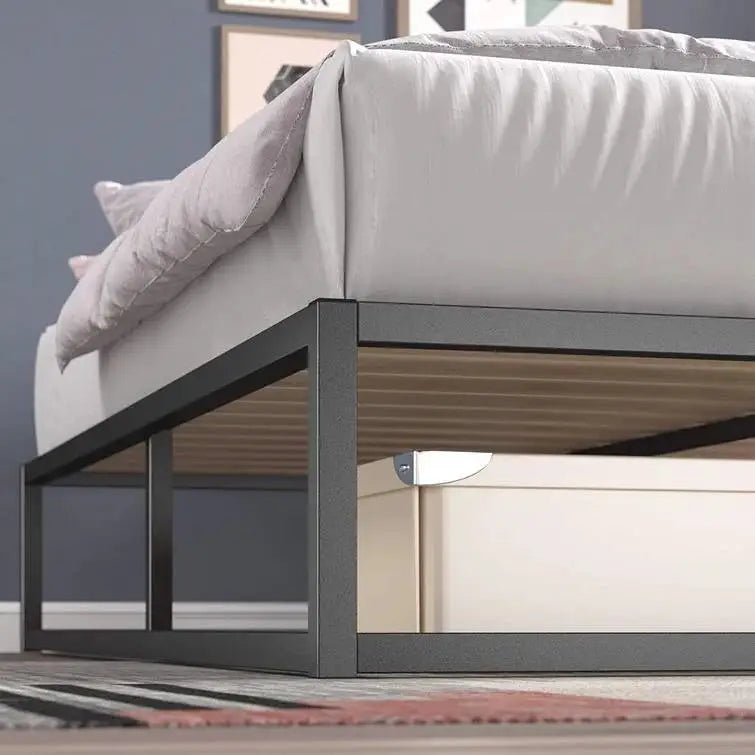 Queen size 10-inch Low Profile Modern Metal Wood Slat Platform Bed Frame - HomePacific