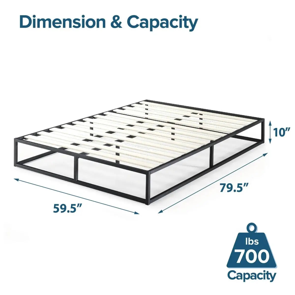 Queen size 10-inch Low Profile Modern Metal Wood Slat Platform Bed Frame - HomePacific
