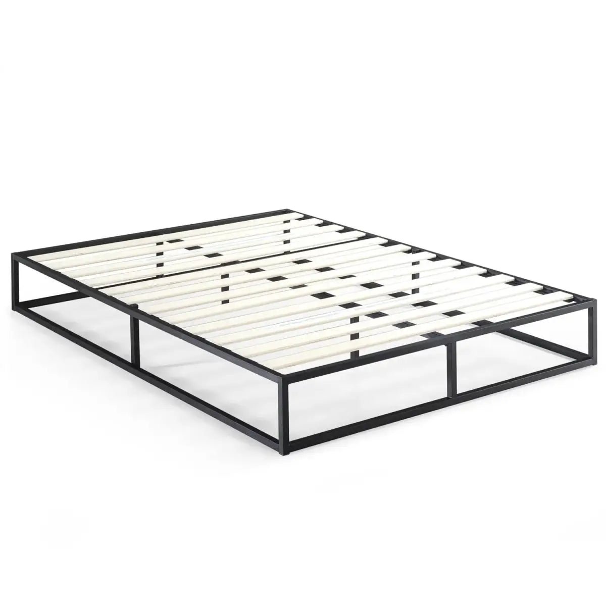 Queen size 10-inch Low Profile Modern Metal Wood Slat Platform Bed Frame - HomePacific