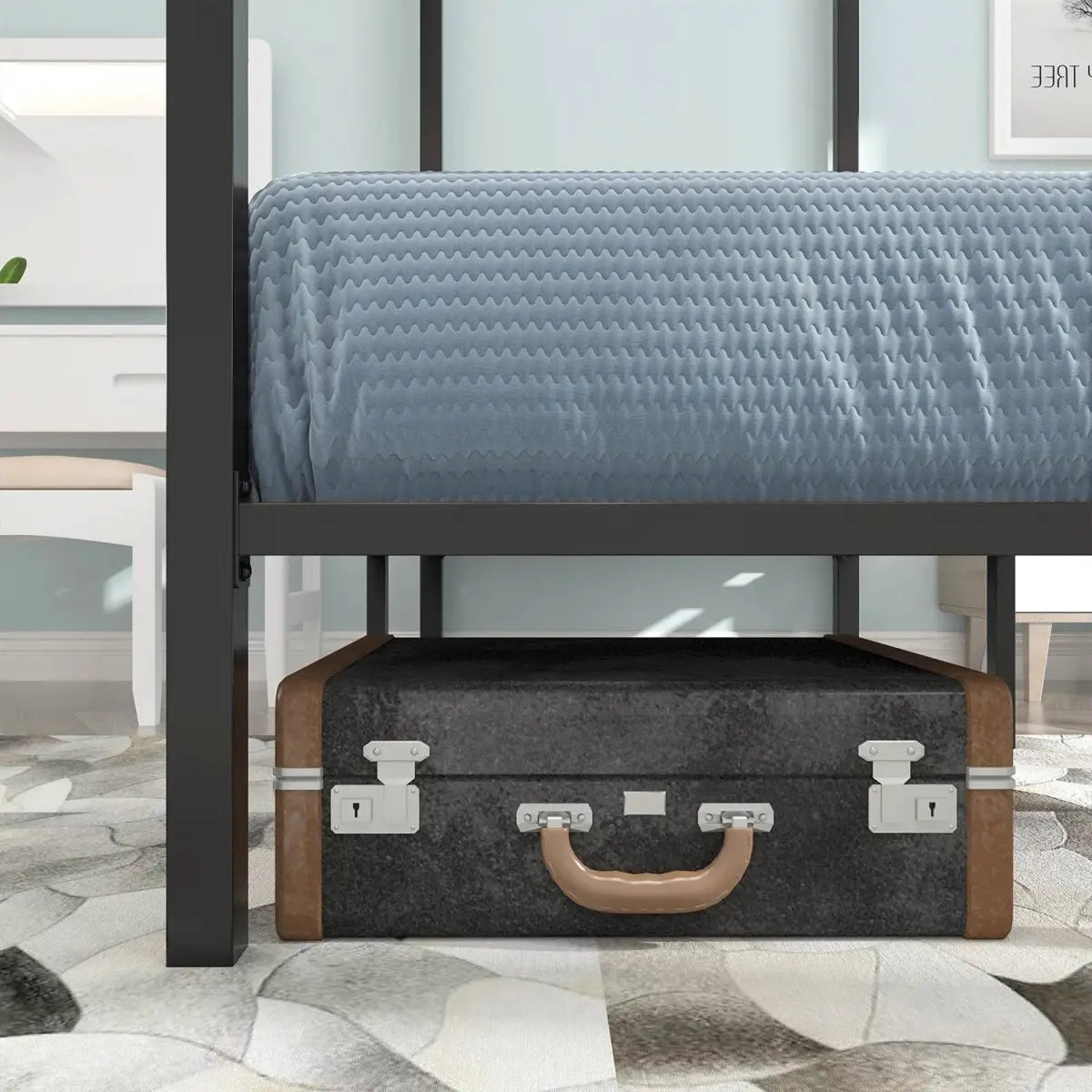 Queen size Modern Four Poster Metal Canopy Bed in Black Finish - HomePacific