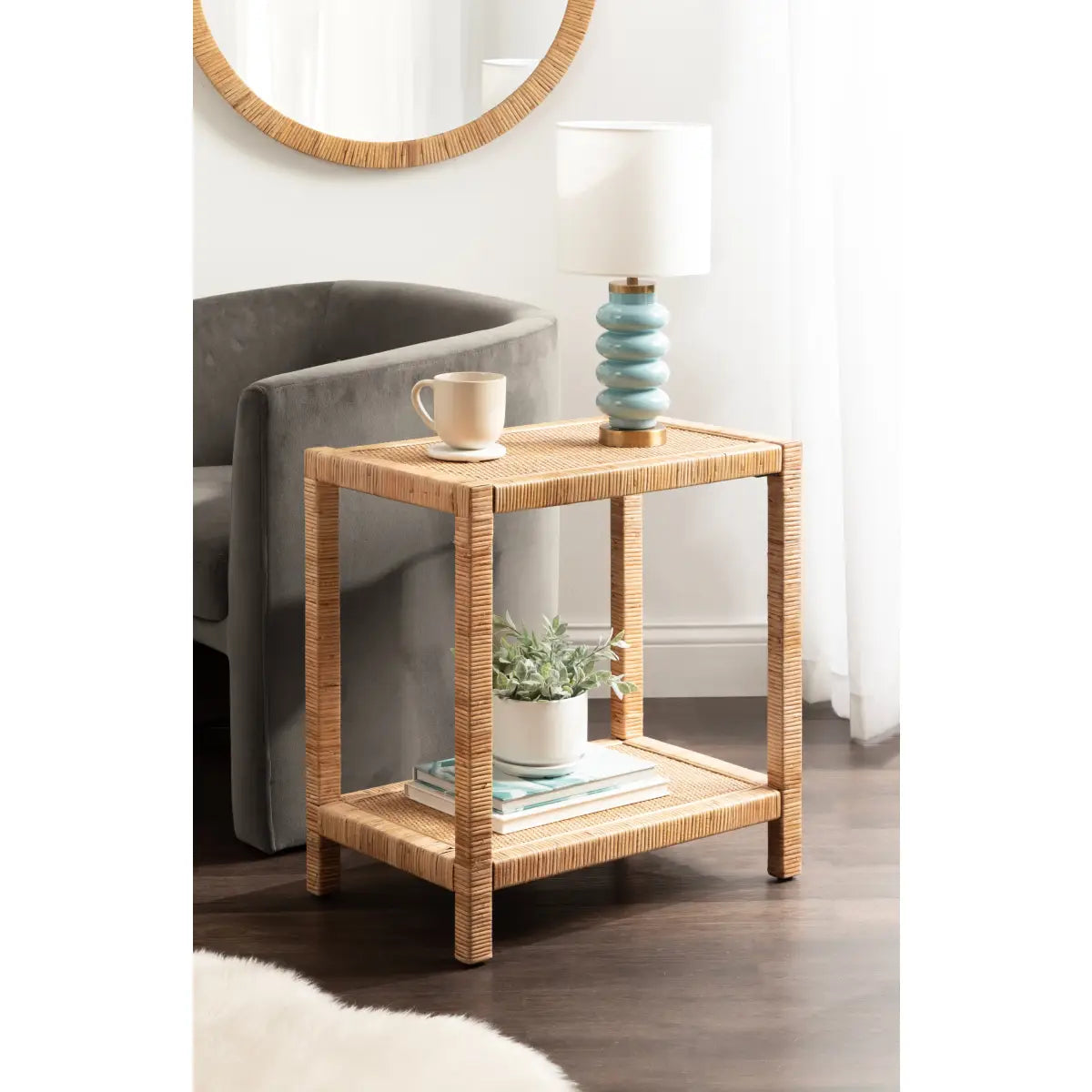 Rafina Rattan Rectangle Side Table - kateandlaurel