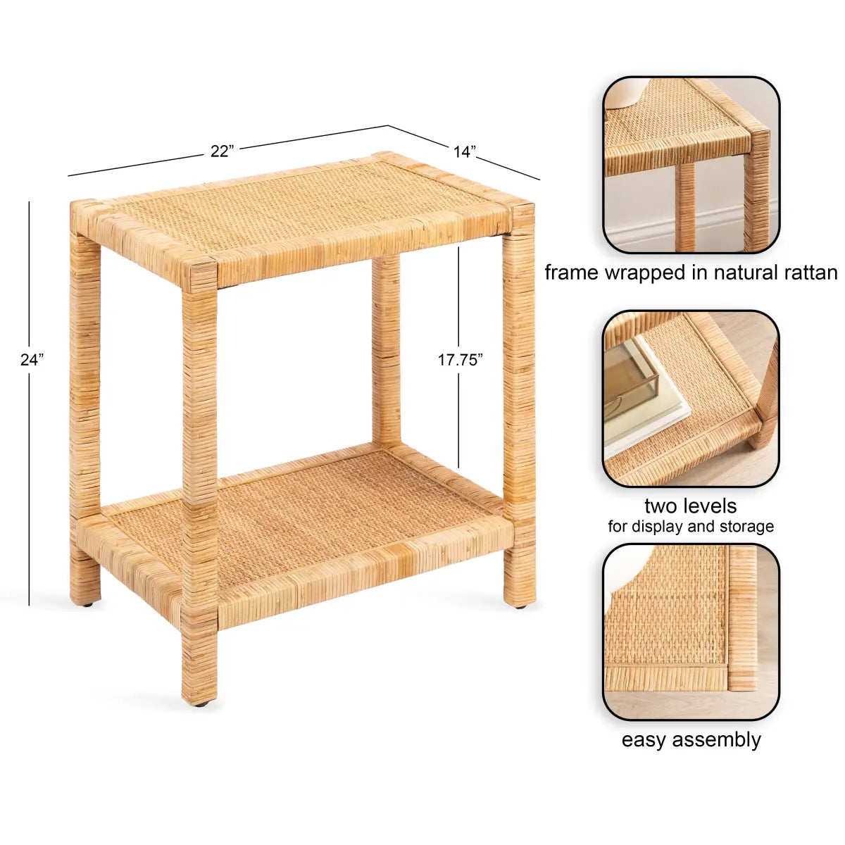 Rafina Rattan Rectangle Side Table - kateandlaurel