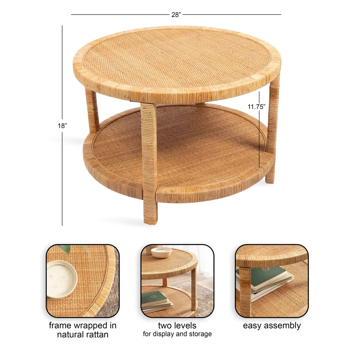 Rafina Rattan Round Coffee Table - kateandlaurel