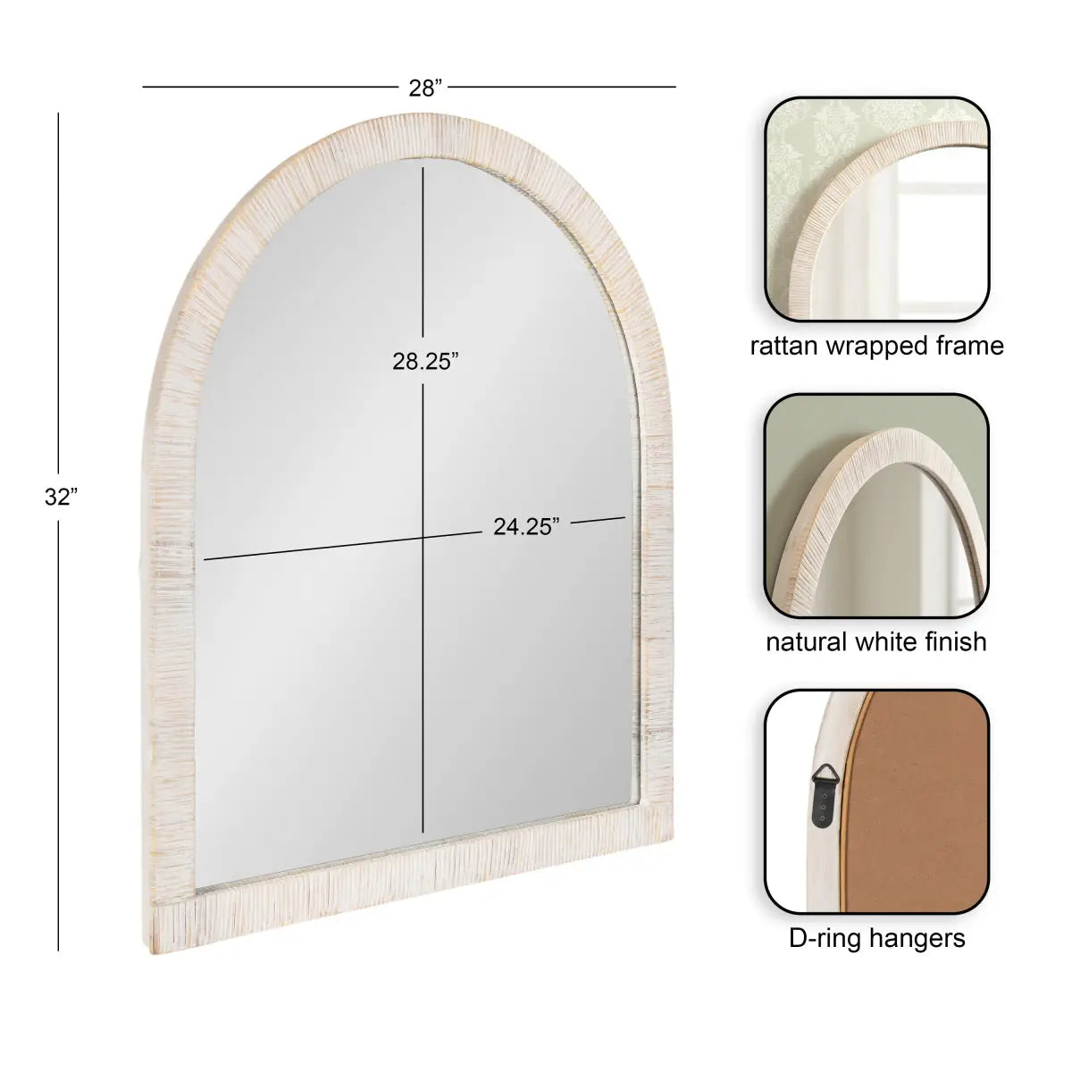 Rahfy Rattan Arch Framed Wall Mirror - kateandlaurel