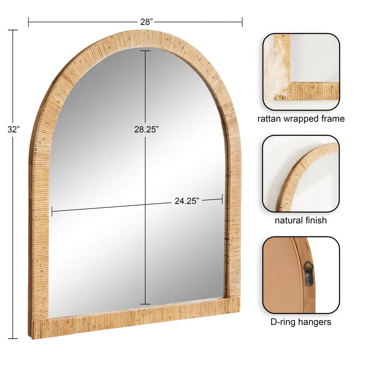 Rahfy Rattan Arch Framed Wall Mirror - kateandlaurel