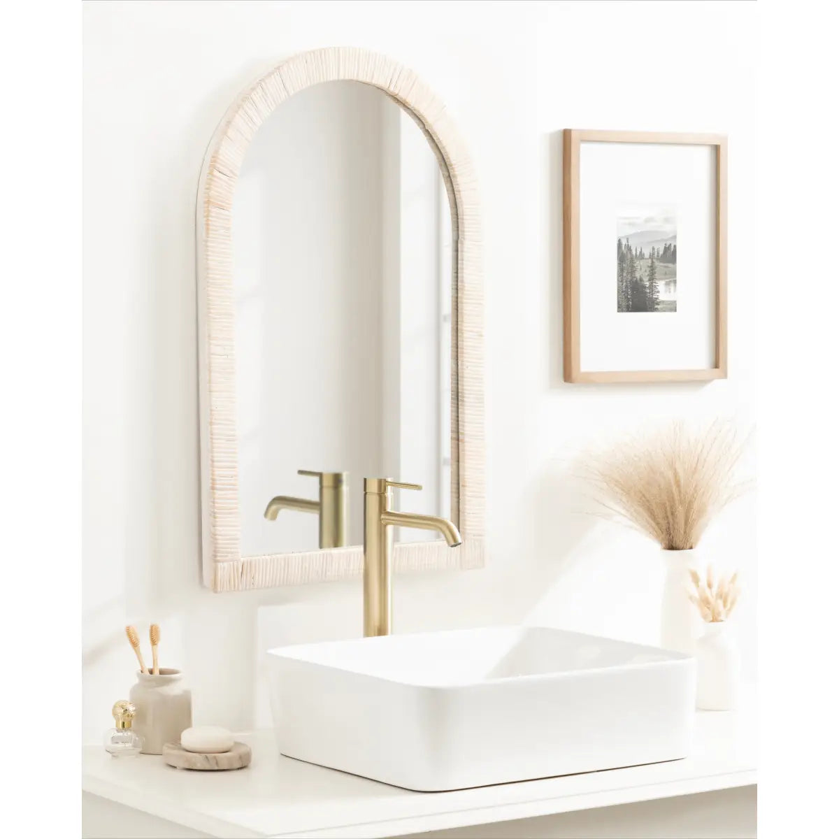Rahfy Rattan Arch Framed Wall Mirror - kateandlaurel