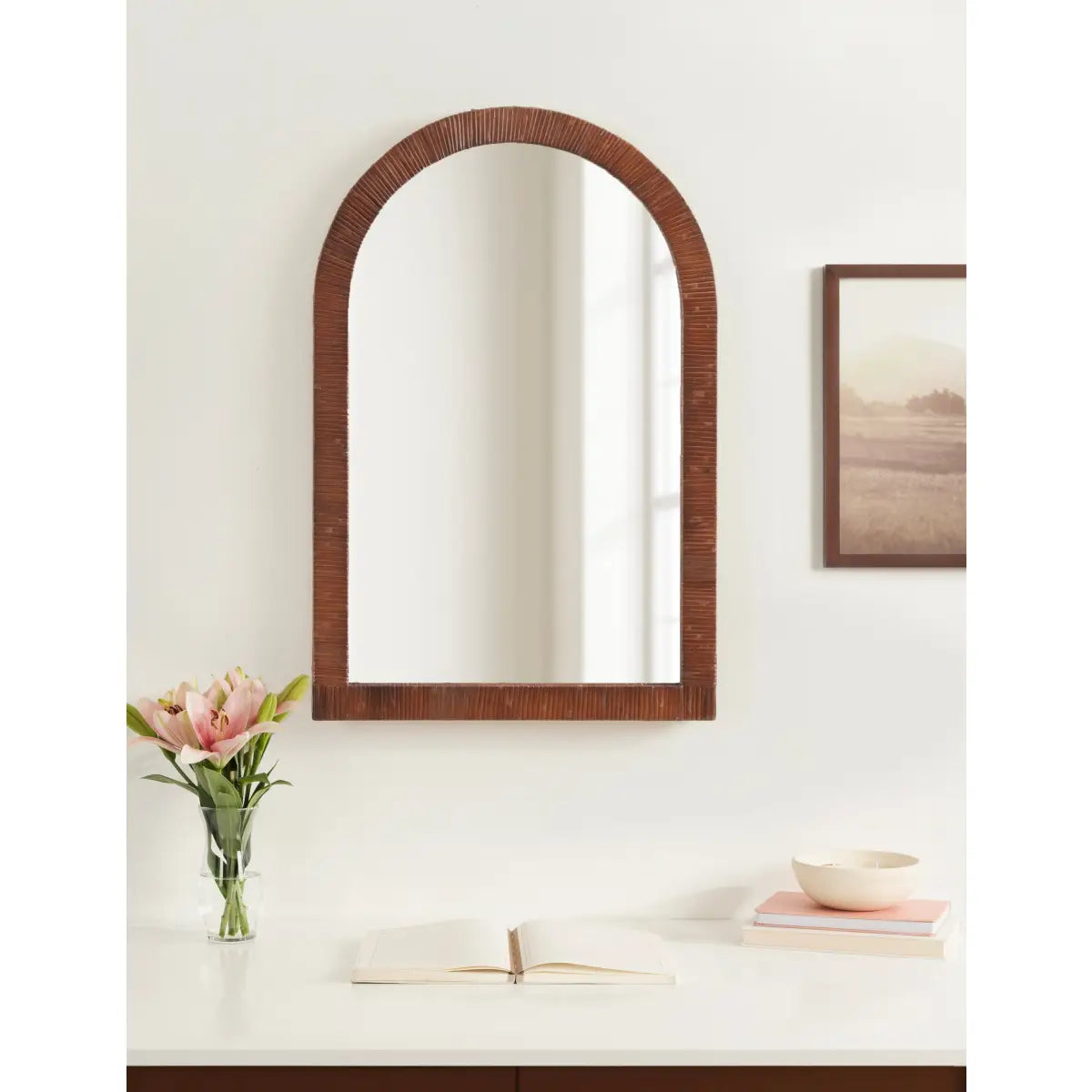 Rahfy Rattan Arch Framed Wall Mirror - kateandlaurel