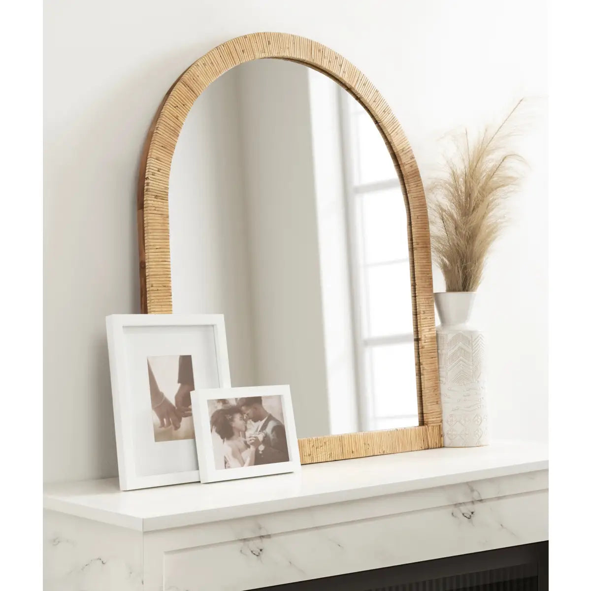 Rahfy Rattan Arch Framed Wall Mirror - kateandlaurel