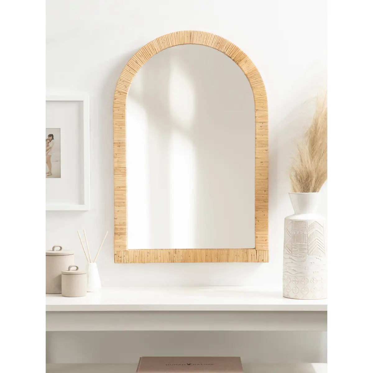 Rahfy Rattan Arch Framed Wall Mirror - kateandlaurel