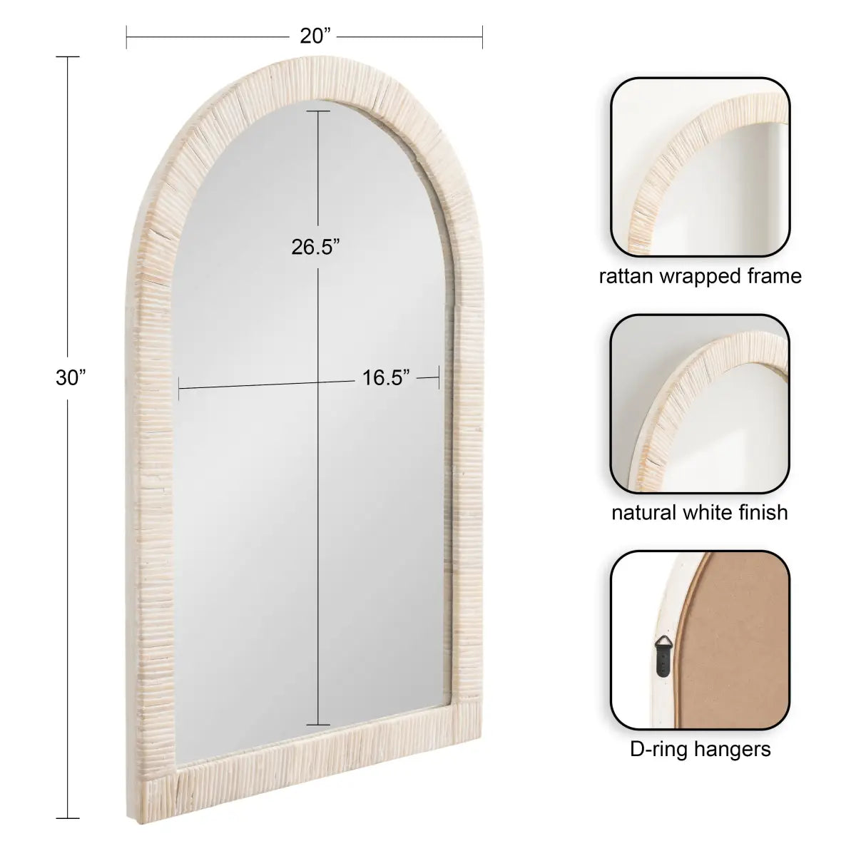 Rahfy Rattan Arch Framed Wall Mirror - kateandlaurel