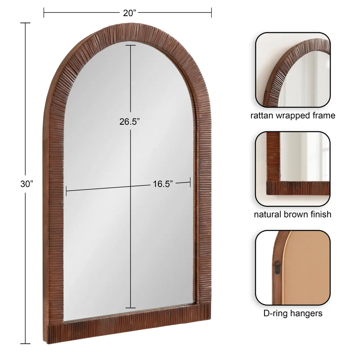 Rahfy Rattan Arch Framed Wall Mirror - kateandlaurel