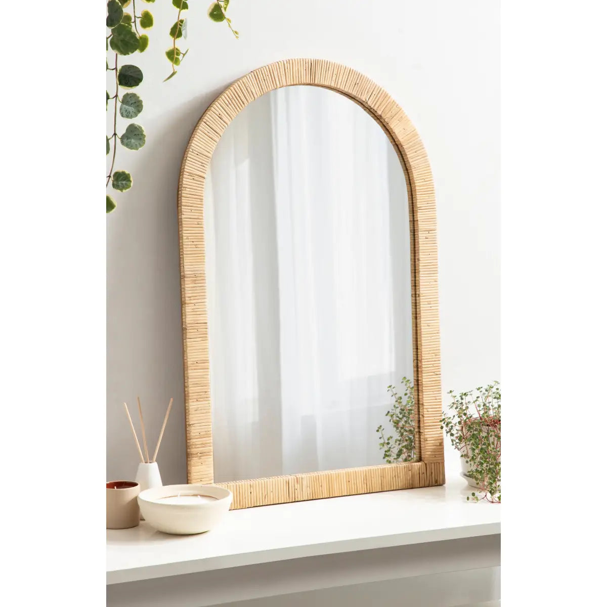 Rahfy Rattan Arch Framed Wall Mirror - kateandlaurel