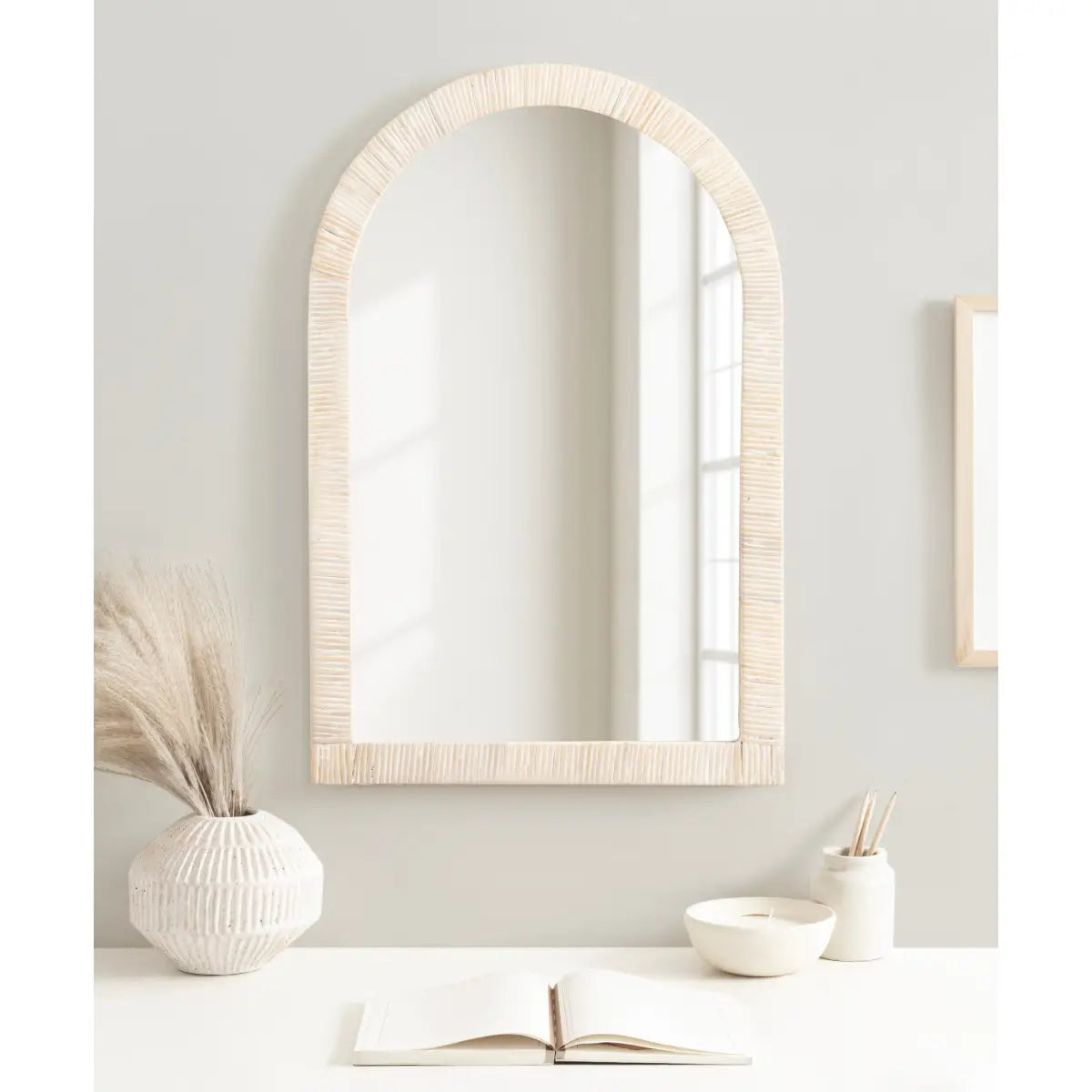 Rahfy Rattan Arch Framed Wall Mirror - kateandlaurel