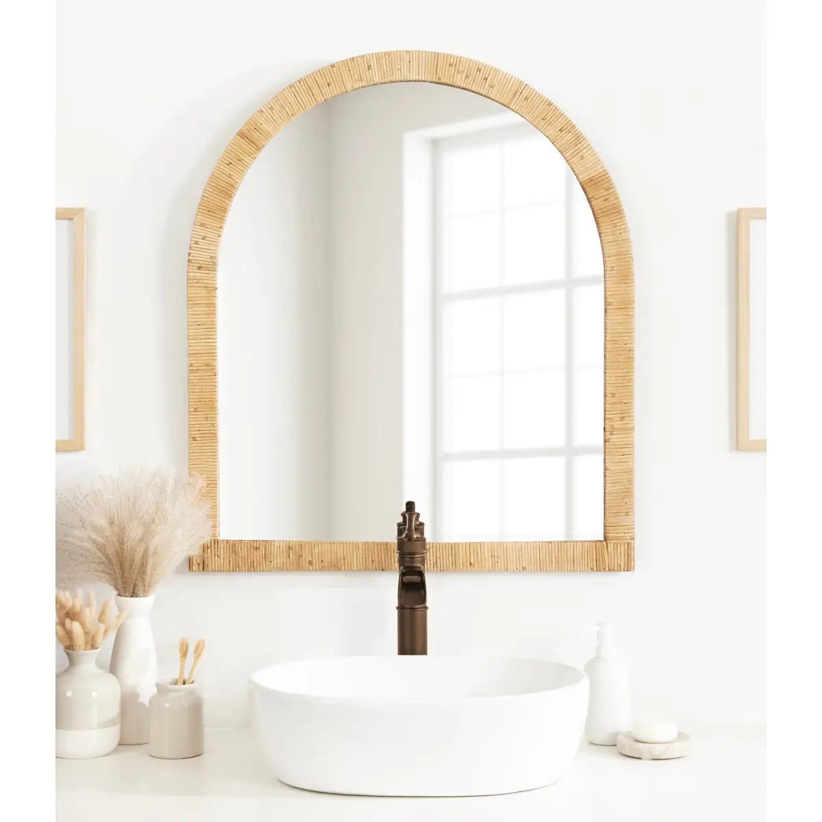 Rahfy Rattan Arch Framed Wall Mirror - kateandlaurel