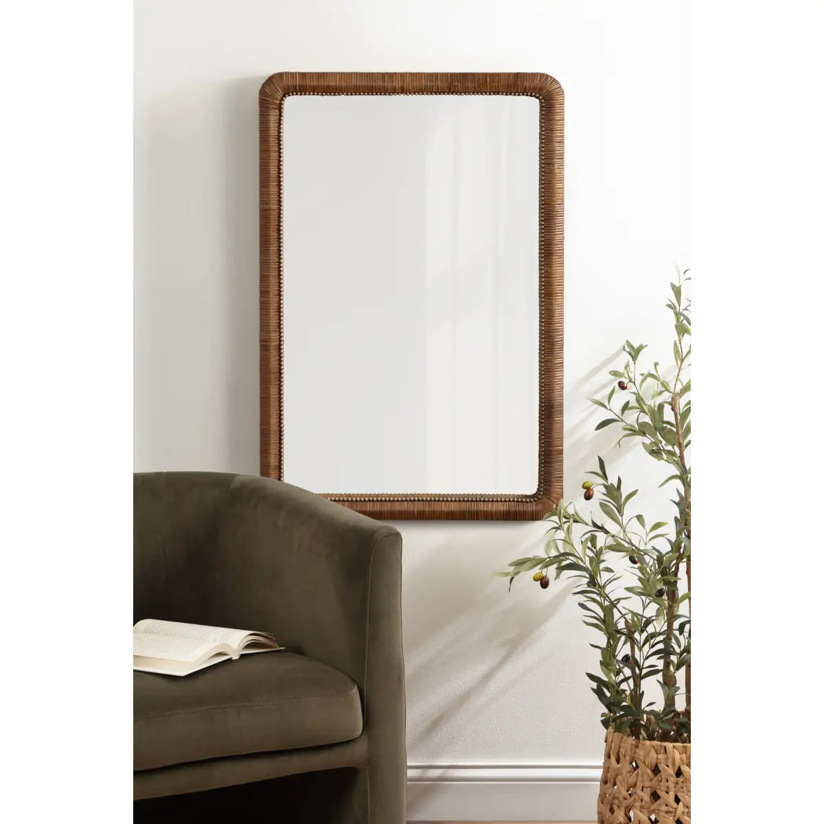Rahfy Beaded Rattan Mirror - Rectangle - kateandlaurel