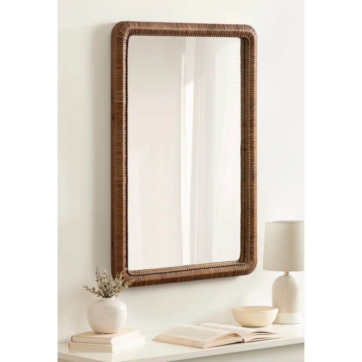 Rahfy Beaded Rattan Mirror - Rectangle - kateandlaurel