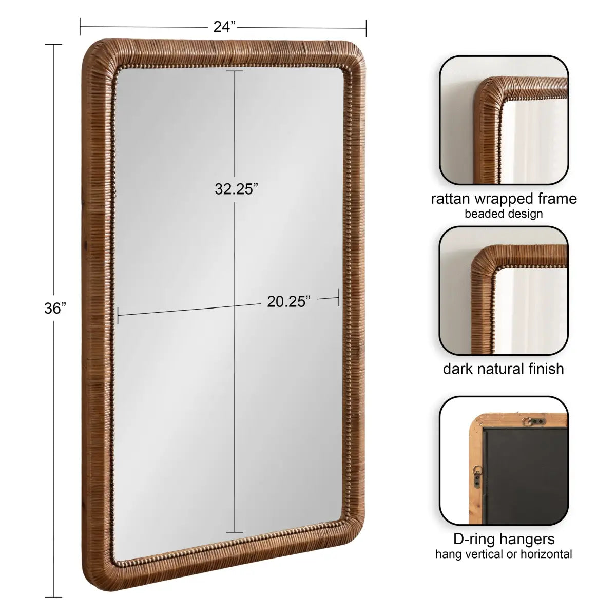 Rahfy Beaded Rattan Mirror - Rectangle - kateandlaurel