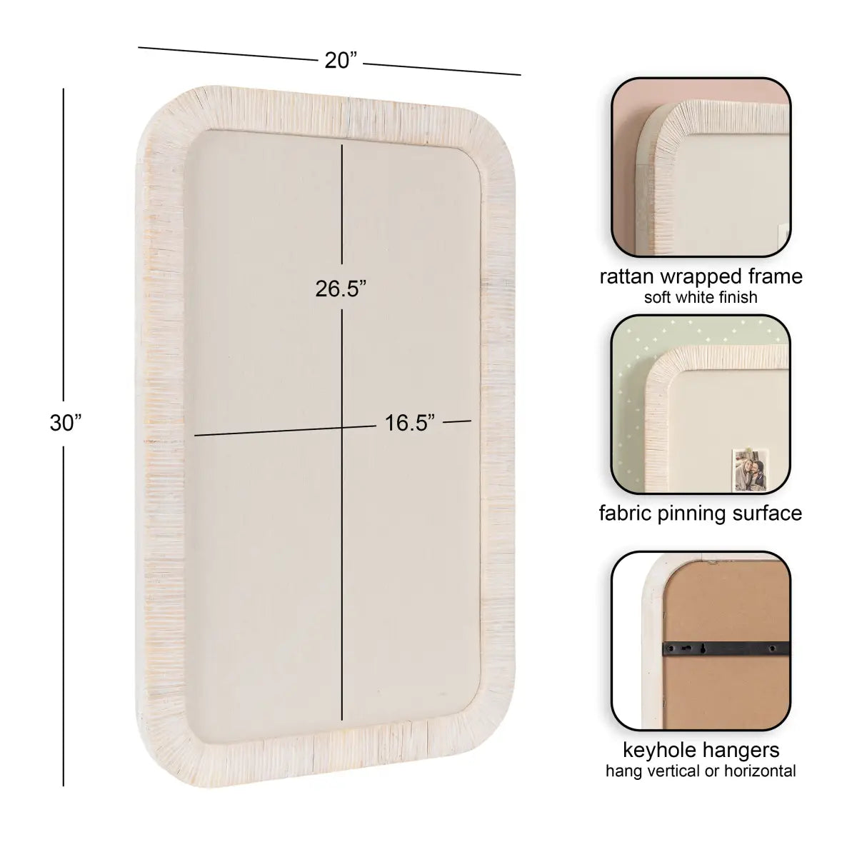 Rahfy Rattan Fabric Pinboard or Bulletin Board - kateandlaurel