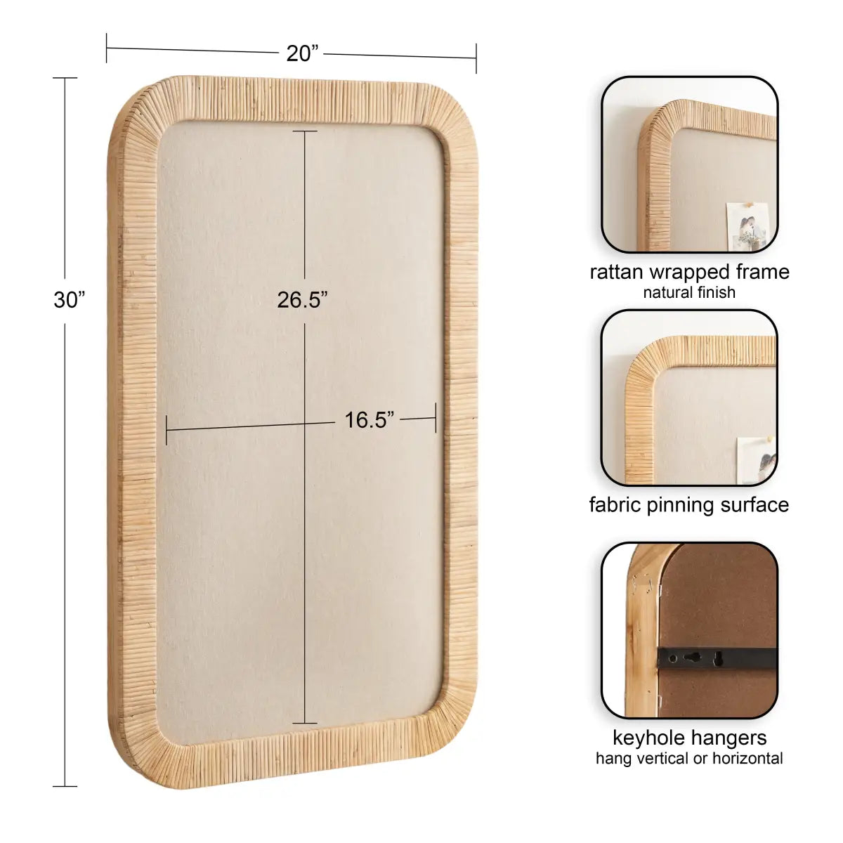 Rahfy Rattan Fabric Pinboard or Bulletin Board - kateandlaurel