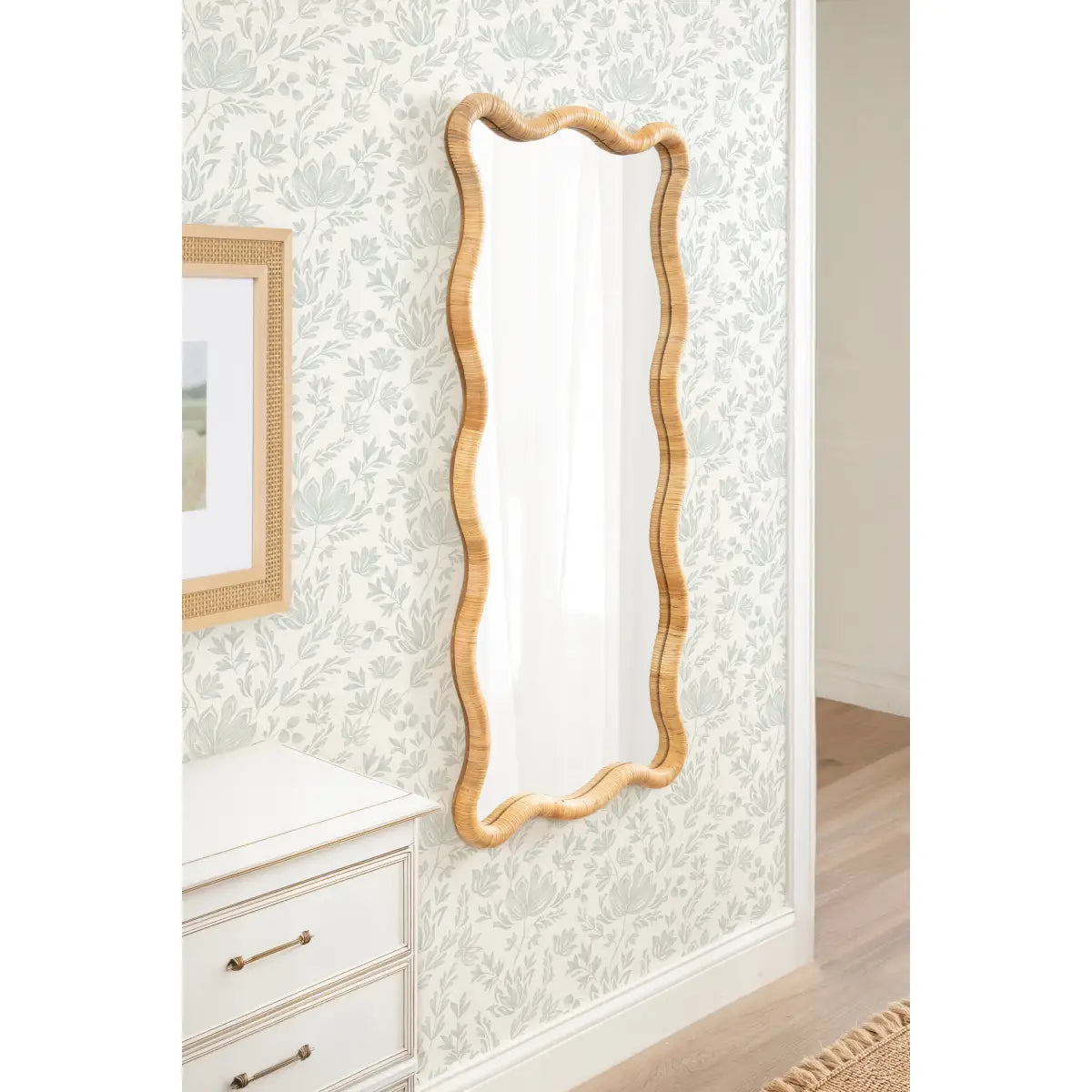 Rahfy Rattan Rectangle Scallop Mirror - kateandlaurel