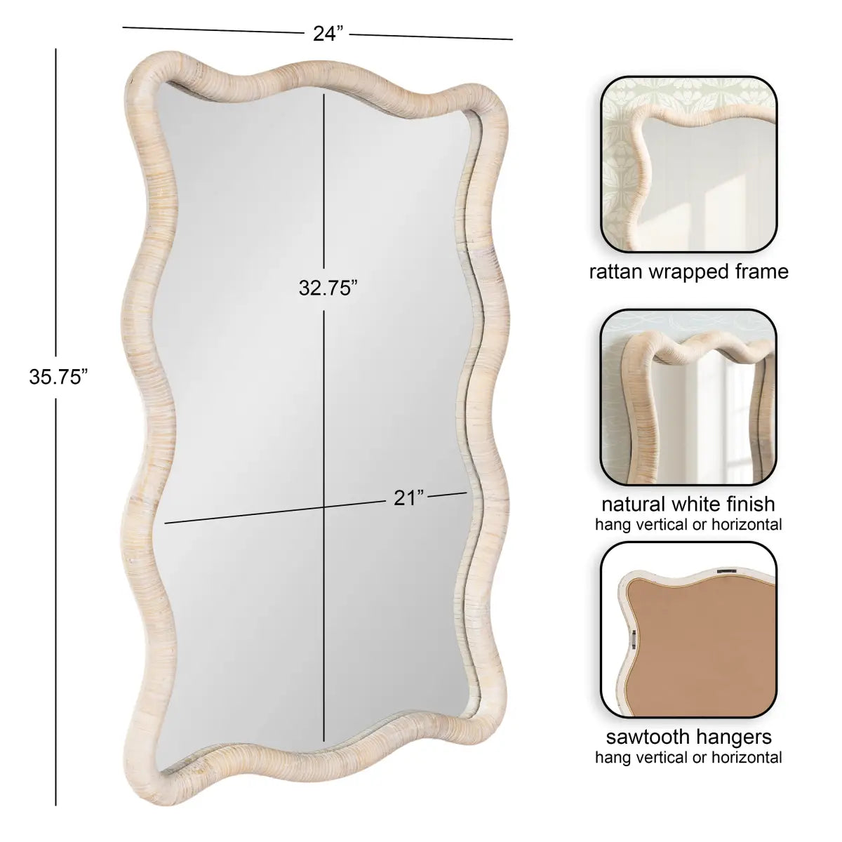 Rahfy Rattan Rectangle Scallop Mirror - kateandlaurel