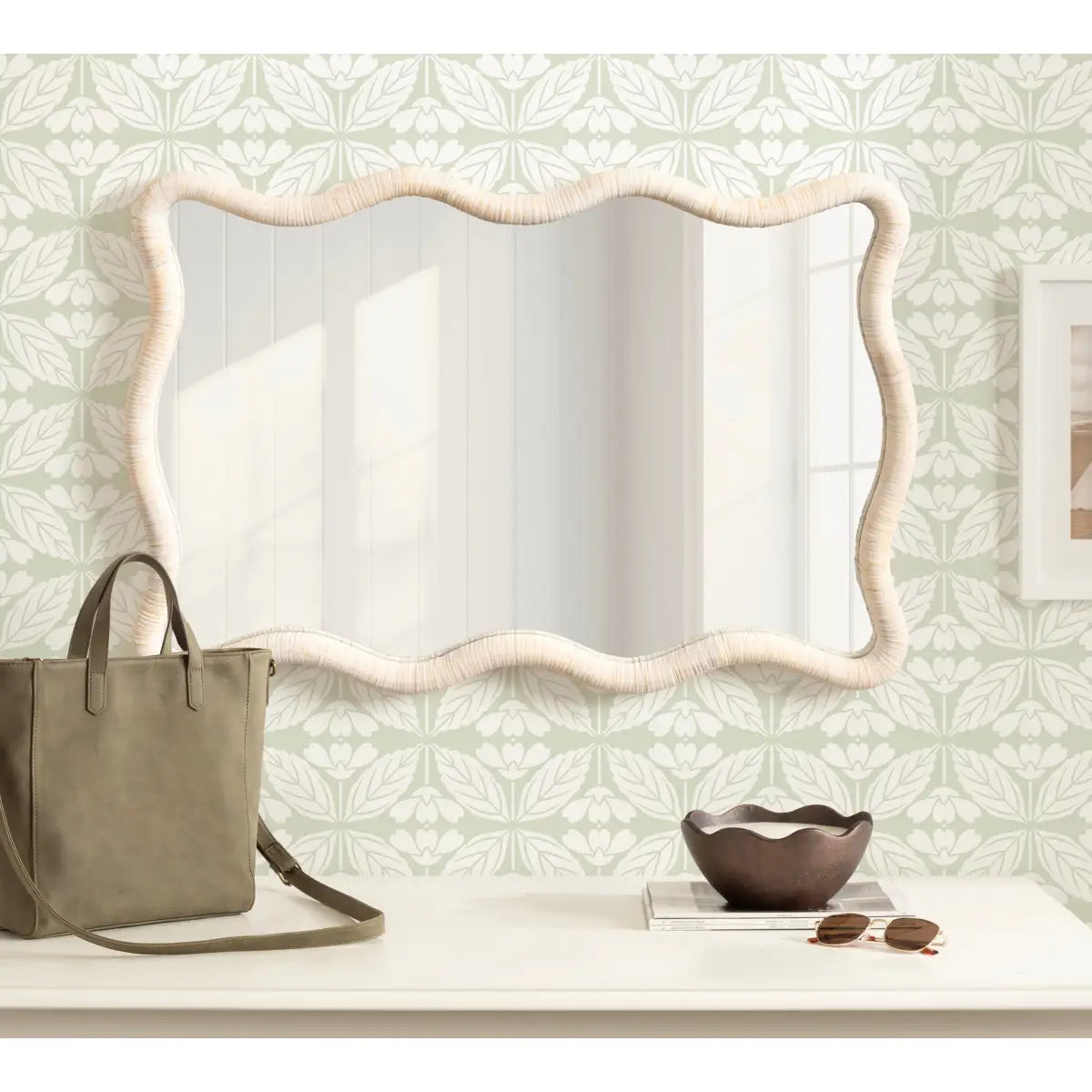 Rahfy Rattan Rectangle Scallop Mirror - kateandlaurel
